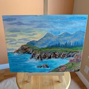 Coastal Serenity Canvas Art Acrylic Painting Seascape Cliff Edge-(original )